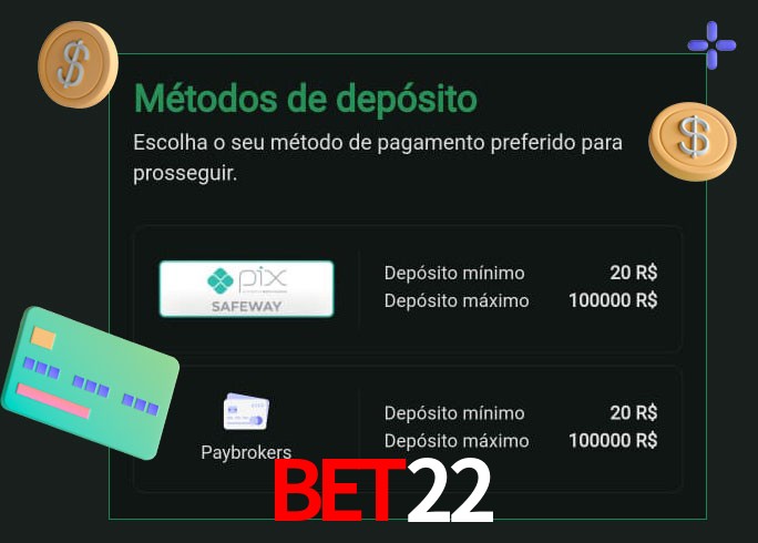 O cassino bet22 oferece uma grande variedade de métodos de pagamento